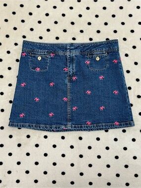 Vintage Lilly Pulitzer Embroidered Elephant Denim Mini Skirt Size 8
